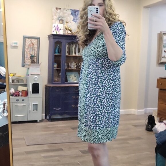 Boden Mollie Dress Dot Print Blue, White and Green Quarter Length Sleeve 6L - Picture 6 of 11